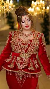 2025 @ algérien traditionnel belle veste-robe pour femme Karakou avec perles de verre en cristal ornées, pierre, perles, travail Dabka - Product Image 3