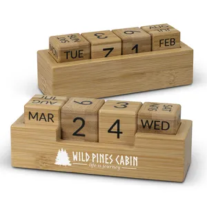 Custom design daily eternal calendar wooden blocks month date desk wooden calendars for table decor