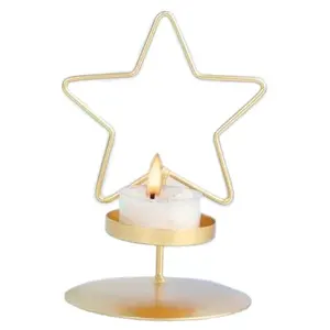 Highest Selling Well Design Metal Iron Tea Light Wire Star Candle Stand With Plain Base Gold For Bedroom Side Table Decoration