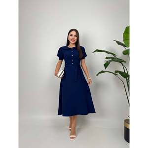 Vestido Midi Marrón para Mujer missJANELL con Cuello Peter Pan y Cinturón, Elegante Mezcla de Poliéster y Elastano para Uso Diario y de Oficina - Product Image 6