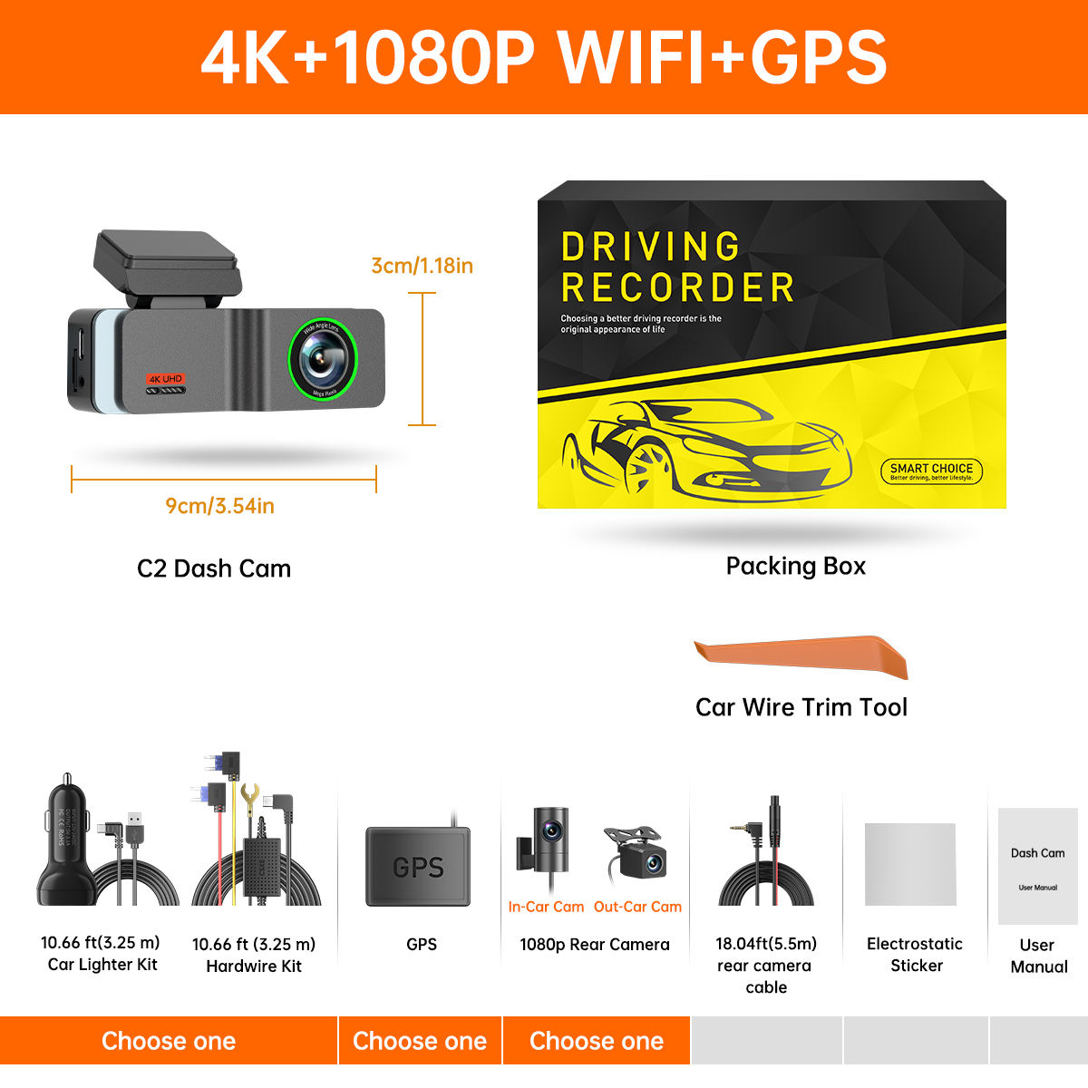 4k + 1080p avec Wifi et Gps