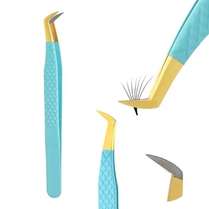 Pinzas de Acero Inoxidable con Punta de Fibra para Extensión de Pestañas, Recubrimiento Dorado y Turquesa, Calidad Profesional, Venta al Por Mayor - Product Image 1