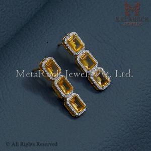 Pendientes de oro de 14k con diamantes incrustados para mujer, joyería con gemas de citrino de nuevo diseño, regalo para el día de la mujer - Product Image 5
