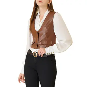 Leather Vest Backless For Ladies Brown Color Crop Style Wholesale Price Stylish Custom Made Leather Vest