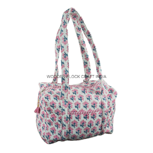 Quilted Indian Block Print <b>Weekender</b> Duffle <b>Bag</b> Women's Floral Shoulder <b>Bag</b> Yoga Beach Holidays Hand Luggage Overnight <b>Bag</b> - Product Image 1