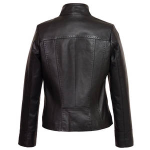Veste en cuir Slim Fit pour femme Satin tissé à manches longues col montant fermeture à glissière réversible coupe-vent veste de moto - Product Image 6