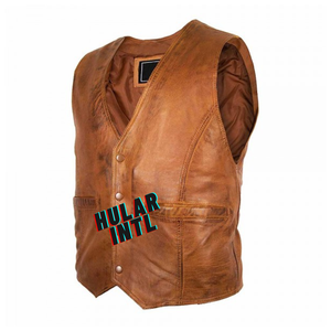 Gilet en cuir sans manches à boutons pour hommes Veste de motard taille personnalisée de haute qualité - Product Image 3