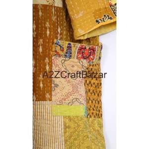 Chaqueta Kimono Kantha Elegante, Acolchada, Estampada a Mano, de Algodón, Ropa Festiva Elegante, Transpirable, Cuello en V Largo, Cierre con Cordón, Estampado Floral - Product Image 2