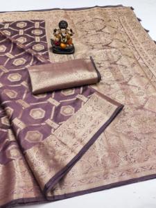 Rich Pure Silk Organza Banaras con borde tejido Jari dorado Premium Saree ropa de fiesta - Product Image 4