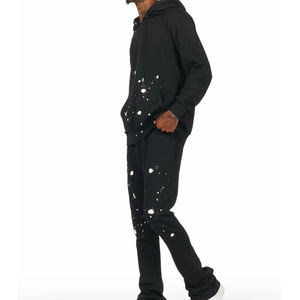 <b>Black</b> <b>Hoodie</b> And Sweatpants Men Tracksuit Set Casual Streetwear Paint Splatter Printed Two Piece Outfit Comfortable Everyday - Product Image 5