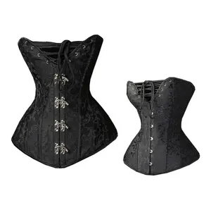 COSH CORSET Overbust Steelboned Black Brocade Corset With Front Laced And Swing Clasp Gothic And Steampunk Jacquard Corset Top