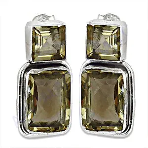 Boucles d'oreilles clous géométriques vintage pour femme, en argent, avec cristaux taille émeraude et sertissage clos, bijoux de mode - Product Image 3
