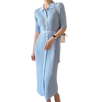 Vestido de manga larga de punto suéter para mujer de alta calidad Zig Zag rayas cuello redondo manga larga Vestido de punto Sorority 1908