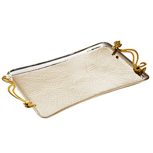 Plateau de service rectangulaire en acier inoxydable de qualité supérieure avec poignées décoratives Plateau de service à café et à thé au design fantaisie - Product Image 6