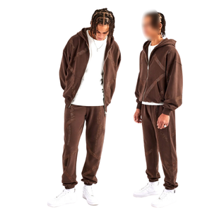 Chándales duraderos transpirables de Chocolate con capucha estilo cremallera personalizados para invierno, ropa informal a precio razonable - Product Image 3