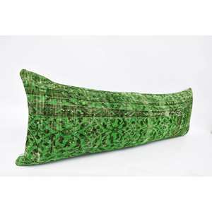 Nature Print Kantha Wool <b>Pillow</b> 16x48 Inch Green Decorative Cushion Vintage Floral Embroidered <b>Square</b> Pattern Woven for Floor - Product Image 3