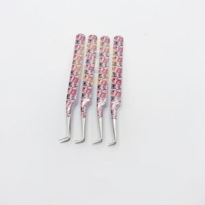 Pince à épiler de revêtement de papier personnalisée à pointe en fibre solide 90 degrés pointe en argent pince à épiler à manche lisse pince à cils étiquette personnalisée - Product Image 1