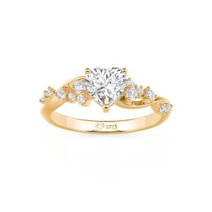 Anillo de Compromiso con Diamante en Forma de Corazón, Plata 925 Chapada en Oro, Estilo Romántico de Lujo para Mujer, Engaste de Puntas, Piedra Natural - Product Image 3
