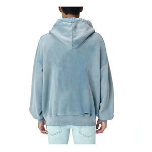 Custom sun faded sweater hoodie 400 gsm plain cotton heavyweight acid wash stringless distressed oversized <b>men</b> hoodies - Product Image 3