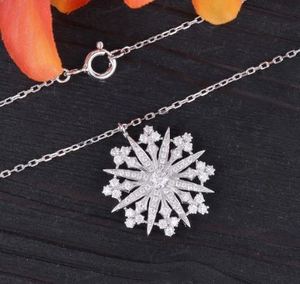 Or blanc Moissanite Collier Unique Starburst Pendentif Vintage Lunette Diamant Flocon De Neige Pendentif Céleste Bijoux Pendentif - Product Image 4
