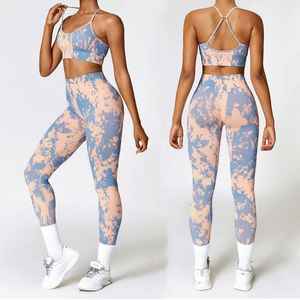 Conjunto de Yoga de 2 Piezas con Estampado Tie Dye por Sublimación, Texturizado, para Mujer, de Alta Elasticidad, Transpirable, Ropa Deportiva Activa para Gimnasio y Entrenamiento - Product Image 4