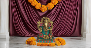 Handcrafted Brass Ganesha <b>Statue</b> <b>Religious</b> Sculpture of Ganesh Lord Ganpati for Wedding/Birthday Pooja/Temple Decor Inlay Work - Product Image 2