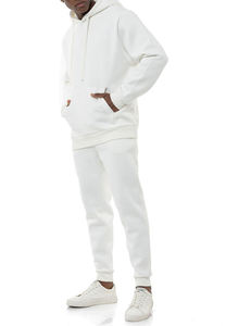 Ensemble sweat-shirt et pantalon de survêtement en molleton 100% coton, blanc uni, essentiel, pour l'hiver, logo et design personnalisés pour hommes - Product Image 3