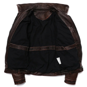 Veste en cuir de vachette marron vintage pour hommes, manteau à fermeture éclair pour le vol de motard à la mode, tissu en toile d'hiver en cuir pur - Product Image 3