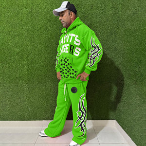 ชุดเซ็ตเสื้อผ้าสตรีทแวร์แบบยูนิเซ็กซ์ ผ้าเฟรนช์เทอร์รี่ฟอกสีแบบแอซิดวอช 2 in 1 ลายเรียบ ชุดวอร์มมีฮู้ดประดับคริสตัล กางเกงขายาวสำหรับฤดูหนาว - Product Image 2