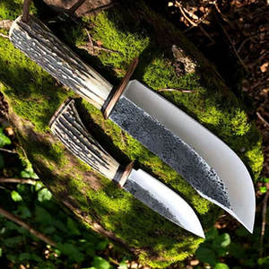 Juego de cuchillos de cazador hechos a mano, cuchillas de acero 1095 con asta y mangos de madera de rosa, cuchillo de caza de acero D2 para acampar - Product Image 3