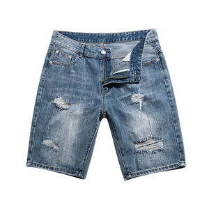Shorts en jean décontractés pour homme, taille haute, extensible, nouveau denim bleu noir, vêtements d'été, tissés, imprimés, respirants, streetwear - Product Image 1