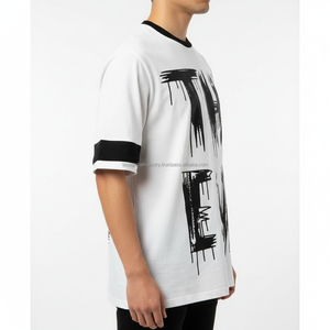 T-shirt graphique THE END Grunge, style jersey, col côtelé contrastant, blanc, coupe oversize, streetwear, coton, logo personnalisé OEM - Product Image 3