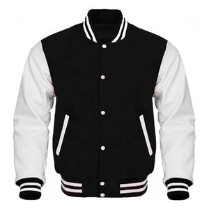 OEM High Quality Custom Men's College <b>Baseball</b> <b>Bomber</b> <b>Jacket</b> Varsity Letterman Crop Leather Sleeve Sheep Button Winter - Product Image 3