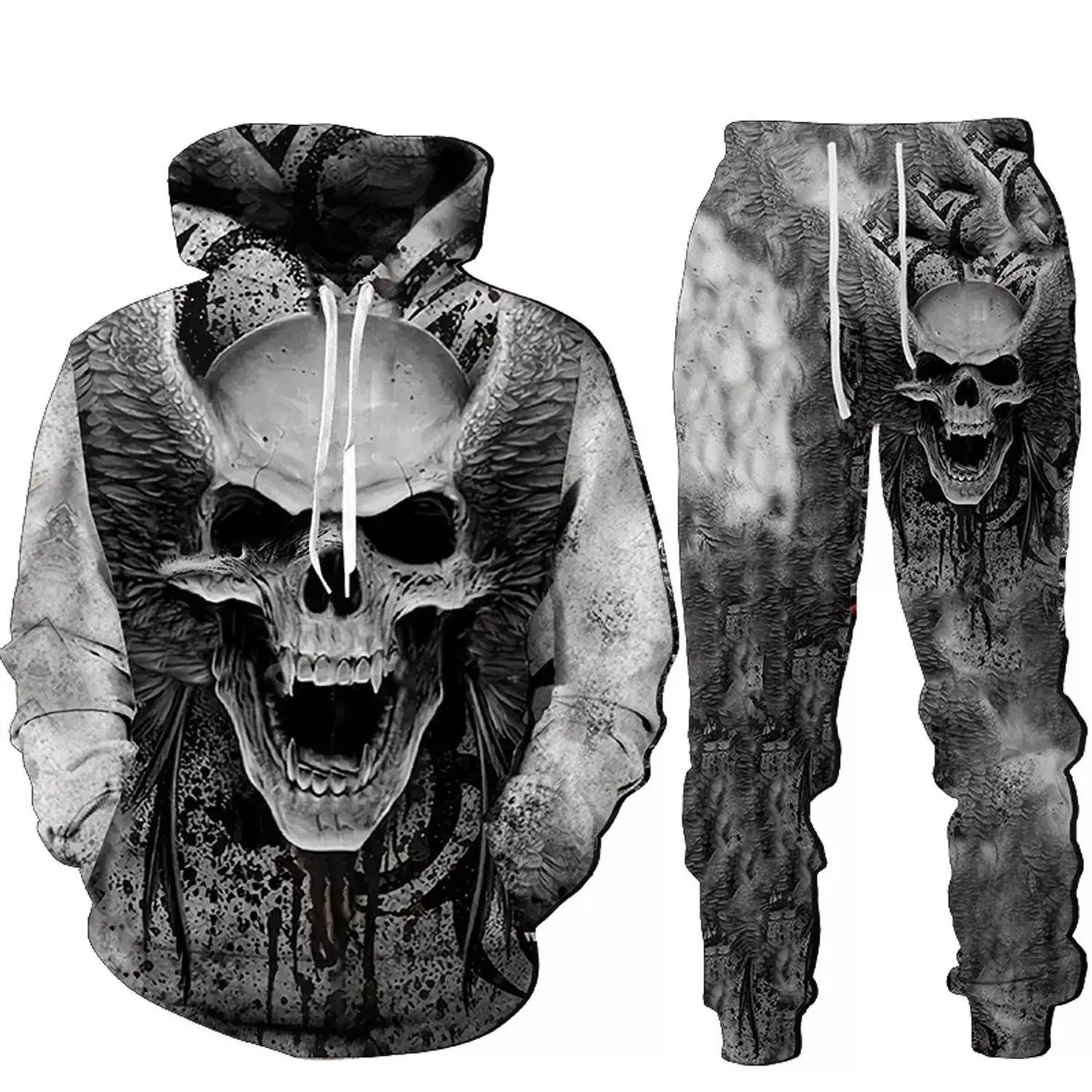 Cool 3d Skull Print Men's Hoodies Sweatshirts Suits Fashion Men's Tracksuit Autumn And Winter Zipper Hoodie Pants TKS-0070