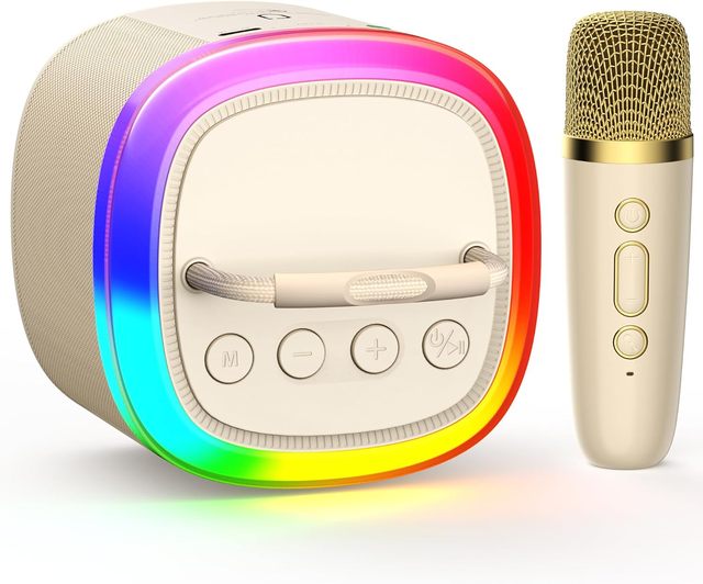 Mini Kids Karaoke Machine Dual Wireless Microphones TF Card Support for 5.0 RGB LED Lighting Portable Wireless Speaker