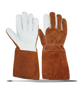 Sunland Gants de soudage TIG en cuir Gants de travail de sécurité en cuir de chèvre Test d'éclaboussure de métal fondu Type B Pouce complet - Product Image 1