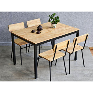 CBBA136 Ensemble de salle à manger simple, design classique traditionnel minimaliste, table de salon de luxe, 4 chaises en bois de caoutchouc, pieds en fer - Product Image 3