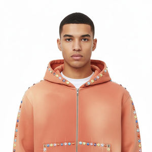 Conjuntos de pantalones de chándal con capucha de dos piezas para hombre, ropa de calle de invierno térmica lavada y descolorida personalizada directa de fábrica al por mayor - Product Image 3