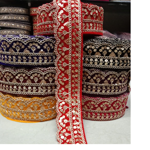 Cinta de Organza 100% Algodón Ecológica Hecha a Medida con Bordado Geométrico de Hilo y Lentejuelas, Opciones Multicolores para Uso en Prendas - Product Image 6