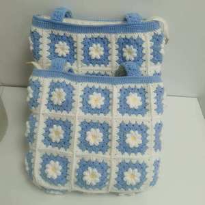 Sac fourre-tout en coton tricoté au crochet fait main pour femme, motif floral, style Amigurumi, sac de rangement décontracté, sac hobo ajouré, motif carré Granny Square - Product Image 3