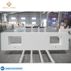 NV723 Dessus de coiffeuse en quartz Texture de couleur homogène Fabrication de dessus de coiffeuse de salle de bain en quartz blanc carrare artificiel - Product Image 5