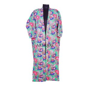 Peignoir kimono de luxe en coton 100% de haute qualité pour femmes, longueur intégrale, col en V, manches 3/4, robe kimono pour vêtements de nuit - Product Image 2