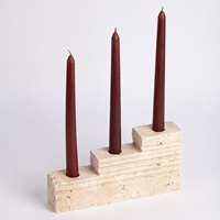 Juego de Portavelas Cónicos de Piedra Travertino Rústica, Decoración Minimalista Hecha a Mano para una Iluminación Ambiental Cálida y Elegante