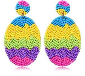 Pendientes colgantes de huevo de Pascua con cuentas de fieltro, arcoíris, modernos, unisex - Product Image 1