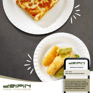 Assiette en papier ronde blanche jetable, recyclable, biodégradable, de qualité alimentaire, avec revêtement, pour usage commercial, style solide - Product Image 6