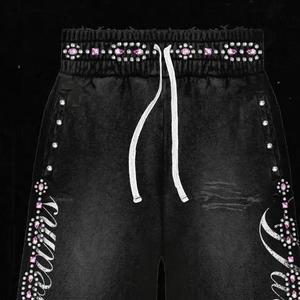 Heavyweight de alta qualidade Jeans Street-Style masculino com logotipo personalizado-elegante, solto-Fit, com estampas e strass - Product Image 3