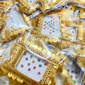 หนังสือสติกเกอร์อินเดียหลากสี Bindis อัญมณีหน้ากลม & อัญมณีศิลปะร่างกายคริสตัลแบบดั้งเดิมสำหรับ Sangeet Pooja และชุดปาร์ตี้ - Product Image 1