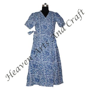 Qualité d'exportation Femmes Robes Kimono Légères Main Bloc Imprimé Coton Élégant Style Vintage Peignoir Avec Ceinture - Product Image 2