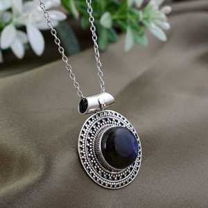 Premium Quality <b>Boho</b> Circle Pendant <b>Necklace</b> Brass Jewelry for Women Silver Plated Tribal Round Pendant for Wholesale OEM - Product Image 6