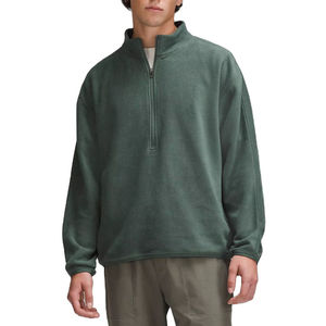 Pull en molleton de coton épais pour homme, vente flash, haut à col montant avec fermeture éclair 1/4, sweat-shirt brodé uni - Product Image 2